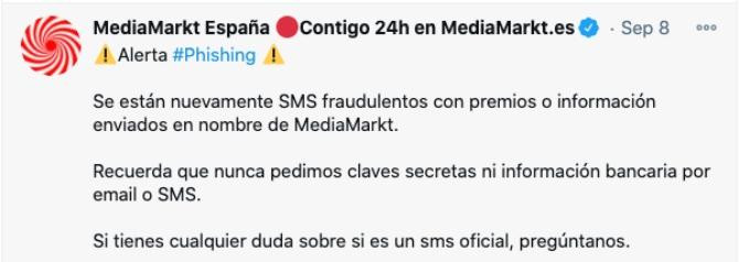 Alerta en Twitter de MediaMarkt