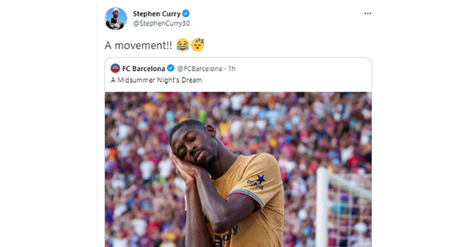 Stephen Curry reacciona a la celebración de Dembelé / REDES