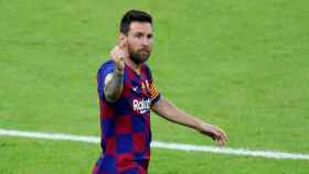 Leo Messi celebrando el primer gol del Barça contra el Atlético / EFE