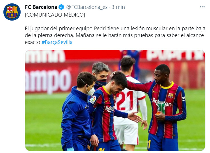 Comunicado médico de la lesión de Pedri en Sevilla / FC Barcelona