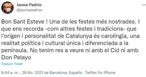 Jaume Padrós, diciendo que Cataluña no tiene nada que ver con el Cid ni Don Pelayo