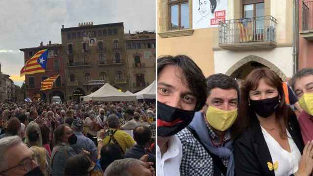 La plaza Major de Vic, llena para homenajear a los dirigentes del 'procés' en plena quinta ola del coronavirus / @LauraBorras (TWITTER)