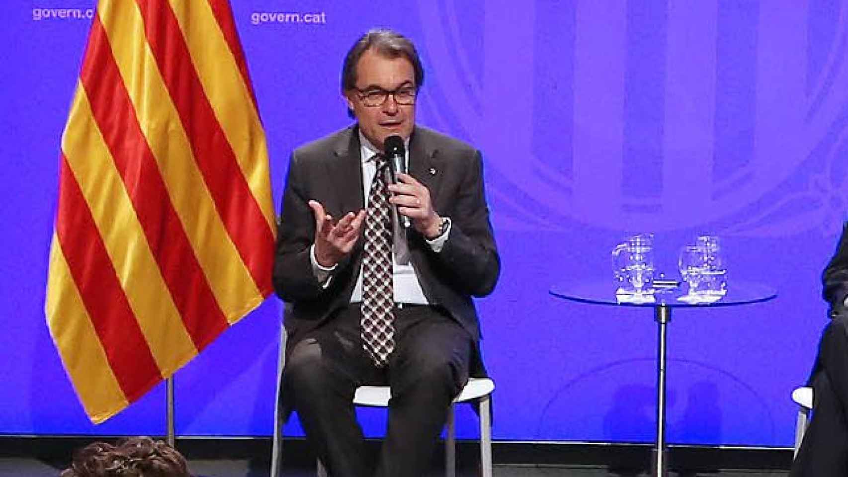El presidente de la Generalidad, Artur Mas, en su comparecencia ante corresponsales extranjeros, este día de Sant Jordi