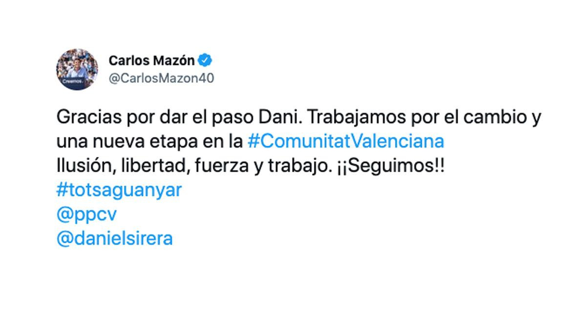 El líder del PP valenciano, Carlos Mazón, anuncia el fichaje de Daniel Sirera / TWITTER