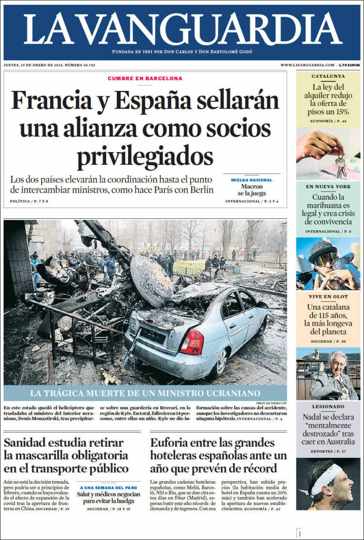 Portada de 'La Vanguardia' del 19 de enero de 2023