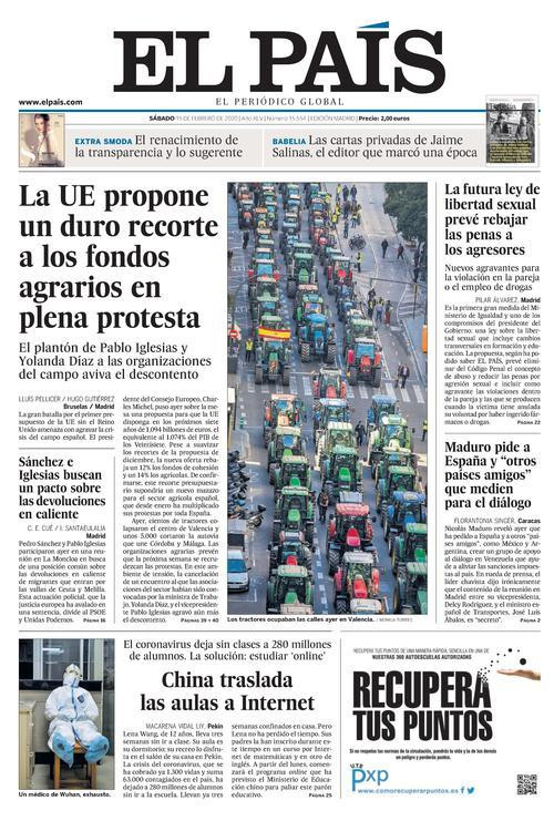 Portada de 'El País' del 15 de febrero de 2020