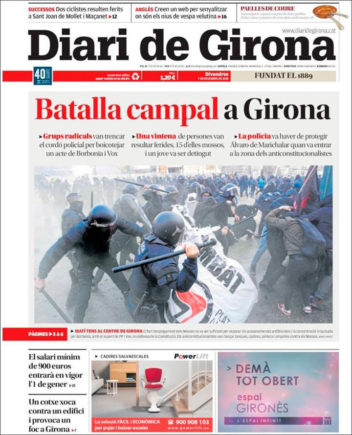 Portada del 'Diari de Girona' del viernes, 7 de diciembre / DG
