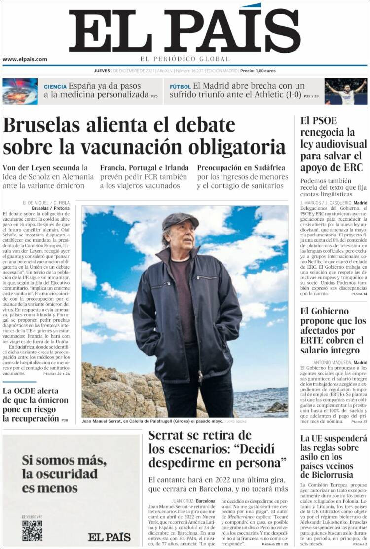 Portada 'El País' del jueves 2 de diciembre / KIOSKO.NET