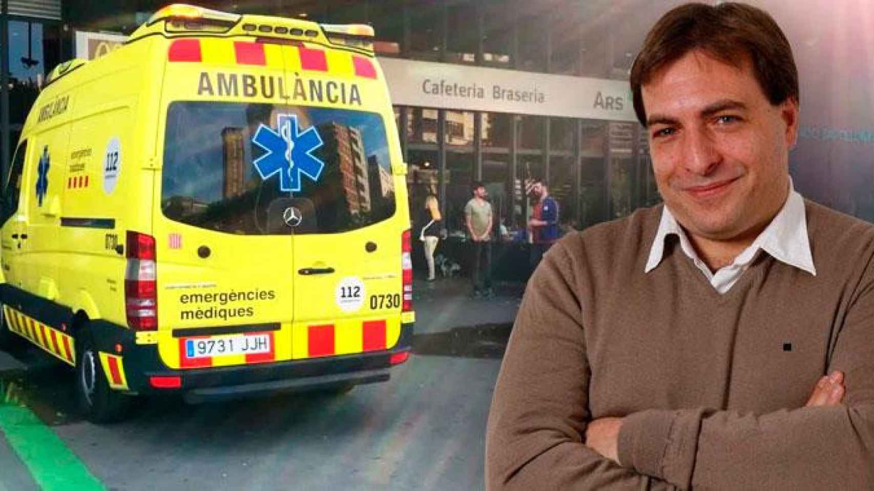 Antoni Encinas Piñol, director gerente de Emergencias y una ambulancia de la empresa pública / FOTOMONTAJE CG