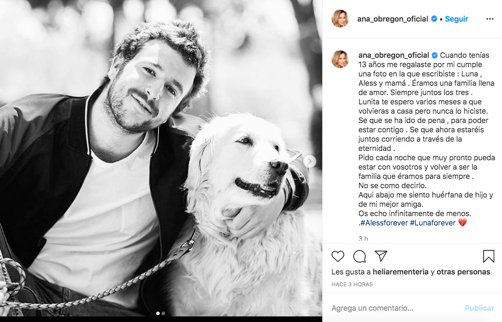 Ana Obregón anuncia la muerte de Luna, la perra que compartían ella y su hijo Aless / INSTAGRAM