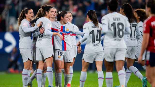 Las jugadoras del Barça Femenino festejan una goleada contra el Osasuna / FCB