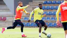 Umtiti en un entrenamiento del Barça / EFE