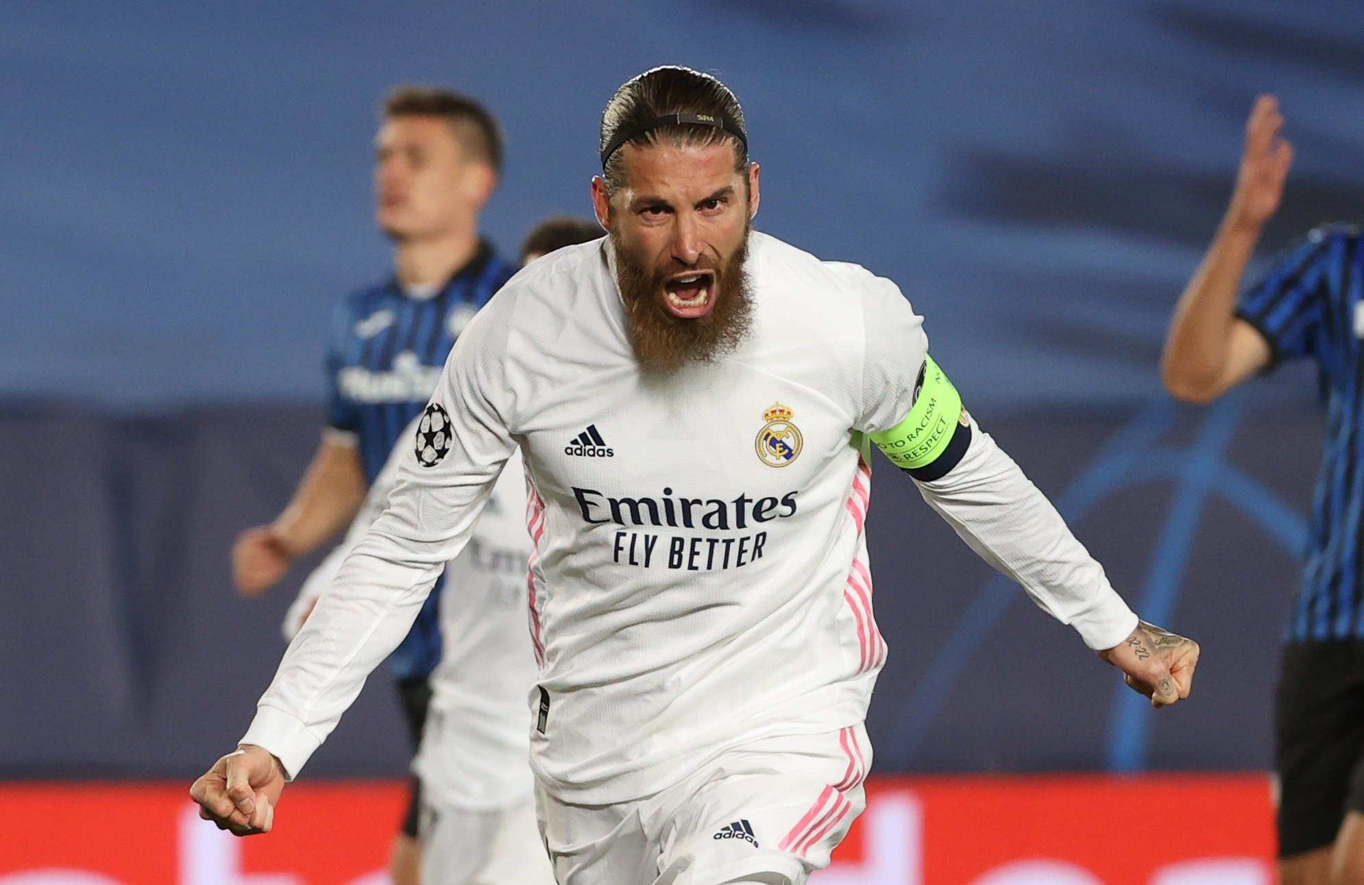 Sergio Ramos celebra su gol contra el Atalanta / EFE