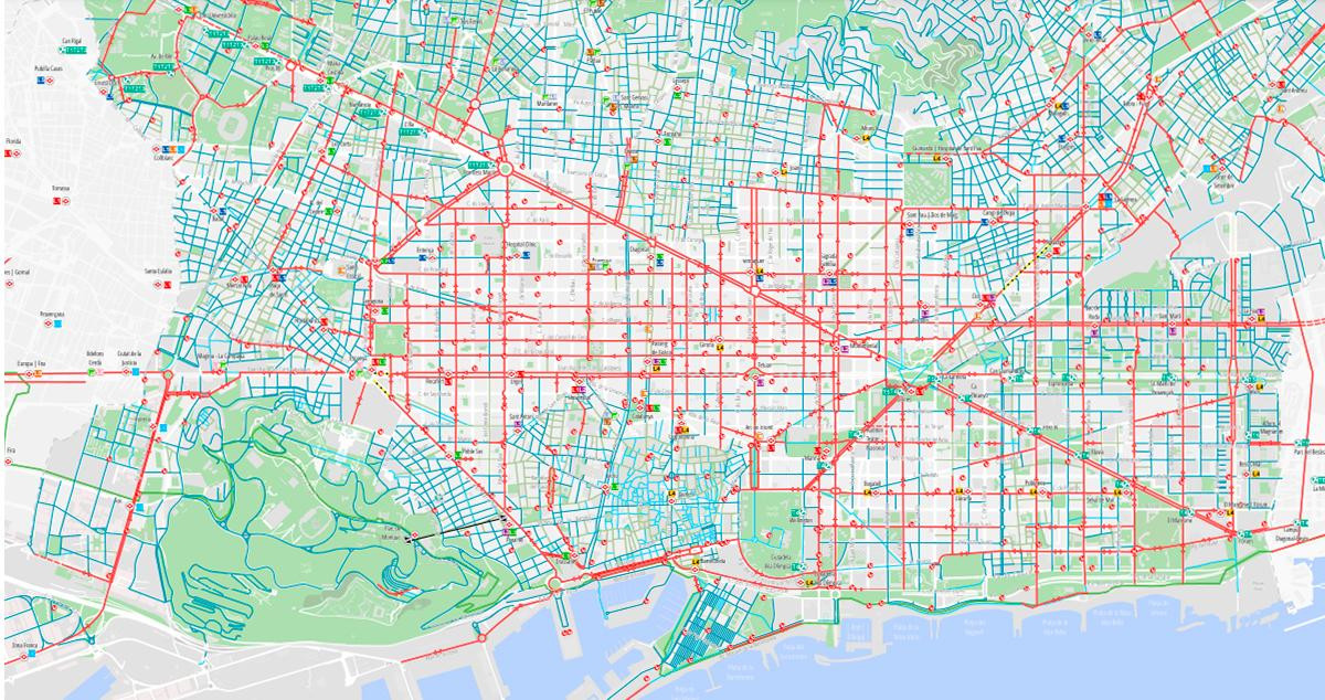 Mapa de la situación actual del carril bici en Barcelona / AJUNTAMENT