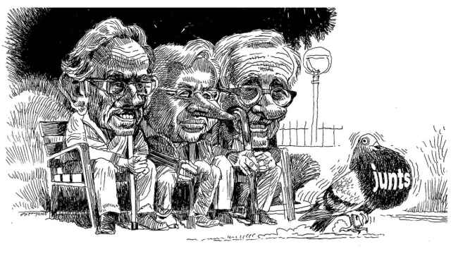 Caricatura de Jaume Giró, Ferran Mascarell y Xavier Trias / FARRUQO
