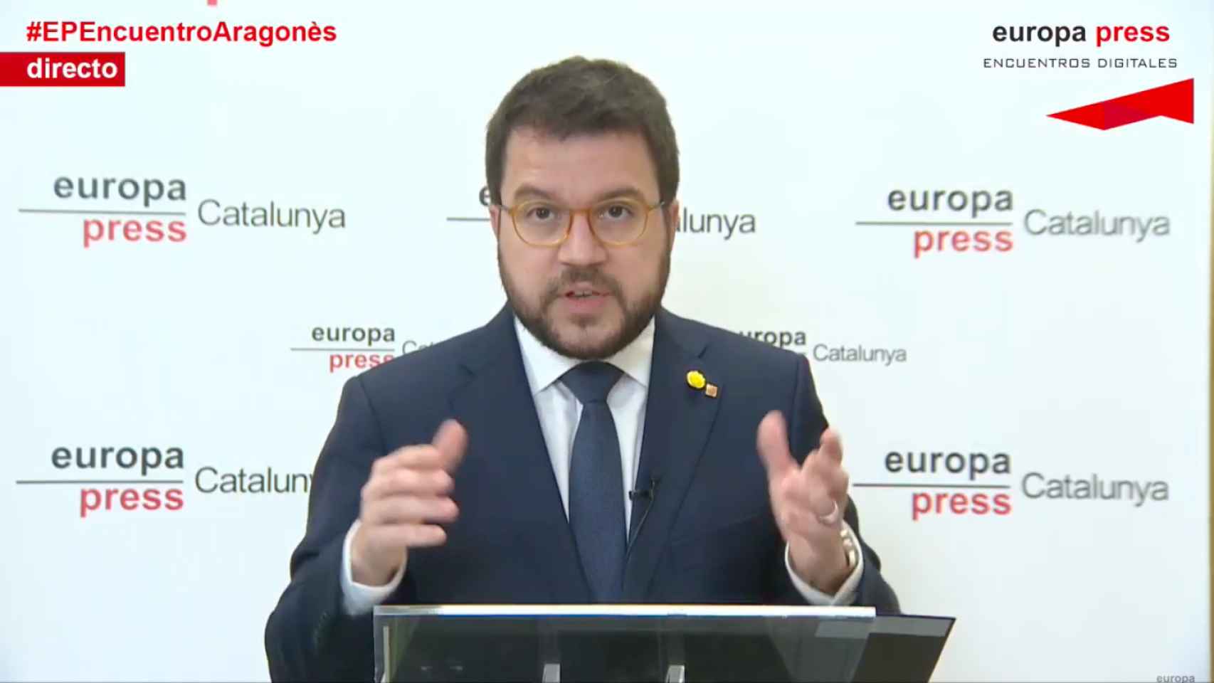 El vicepresidente de la Generalitat, Pere Aragonès, en su intervención ante los medios / EP