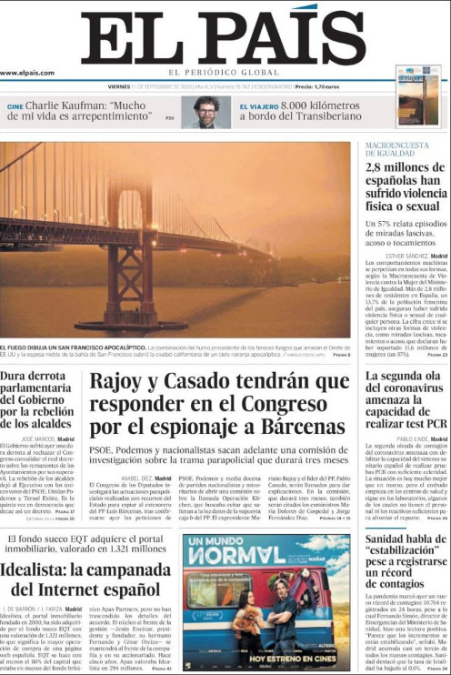 La portada de 'El País' de este viernes 11 de septiembre / KIOSKO.NET