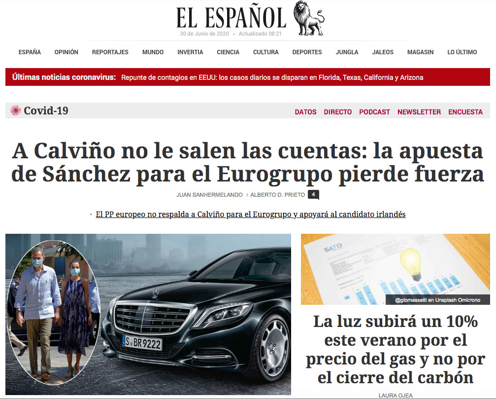 Noticias de portada de 'El Español' del 30 de junio / EE