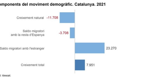 Componentes del movimiento demográfico en Cataluña, que evidencian un crecimiento natural negativo / IDESCAT