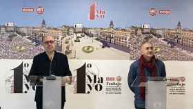 Unai Sordo (CCOO) y José María Álvarez (UGT), los líderes de los sindicatos españoles, en la presentación virtual del Primero de Mayo / EP