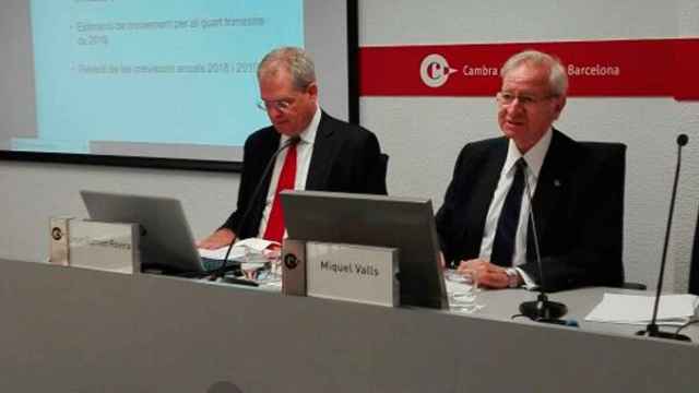 Miquel Valls y Joan Ramon Rovira en la presentación de las previsiones de crecimiento de la economía catalana para 2018 / CG