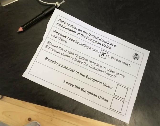 Papeleta del referéndum el 23 de junio de 2016