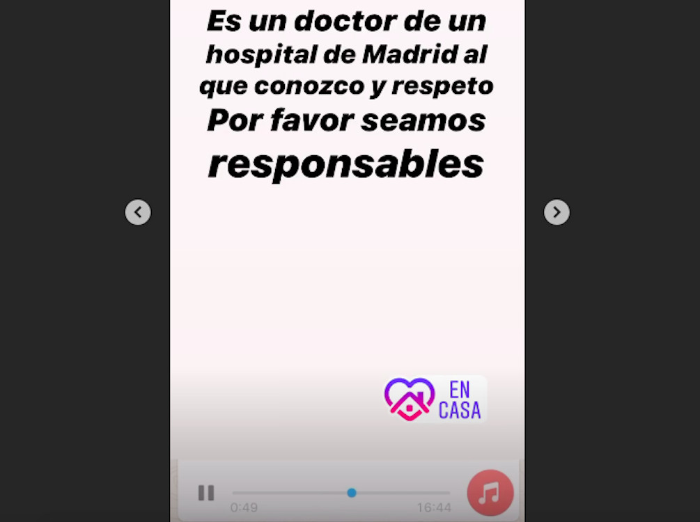 Nagore Robles comparte en sus redes el desesperado llamamiento de un médico de Madrid / INSTAGRAM