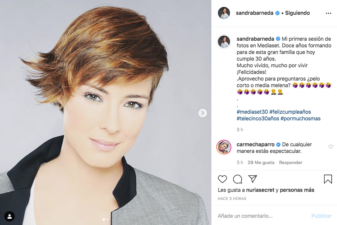Sandra Barneda publica dos fotos de sus inicios en Telecinco con el pelo corto / INSTAGRAM
