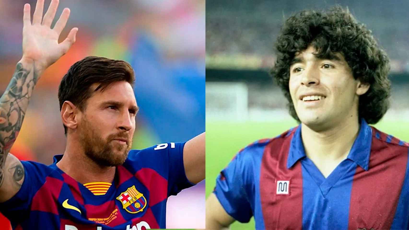 Messi y Maradona, en su etapa como jugadores del Barça / MONTAJE CULEMANIA