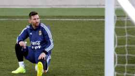 Leo Messi en el entrenamiento de la selección argentina / EFE