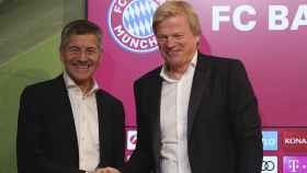 Herbert Hainer (presidente) y Oliver Kahn (consejo directivo), en un acto del Bayern Múnich / Bayern