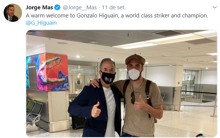 Higuaín en su llegada a Miami para fichar por el Inter / Redes