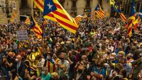 Manifestantes en un acto de la ANC en Barcelona el domingo / EP