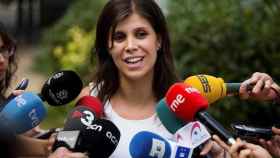 Una imagen de la portavoz de ERC, Marta Vilalta, en unas declaraciones ante la prensa en Barcelona / EFE