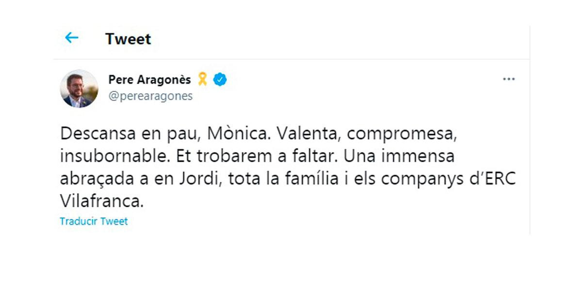 Mensaje de Pere Aragonès /TWITTER