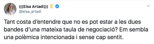 Tuit de Elsa Artadi contra las palabras de Rufián sobre la mesa de negociación