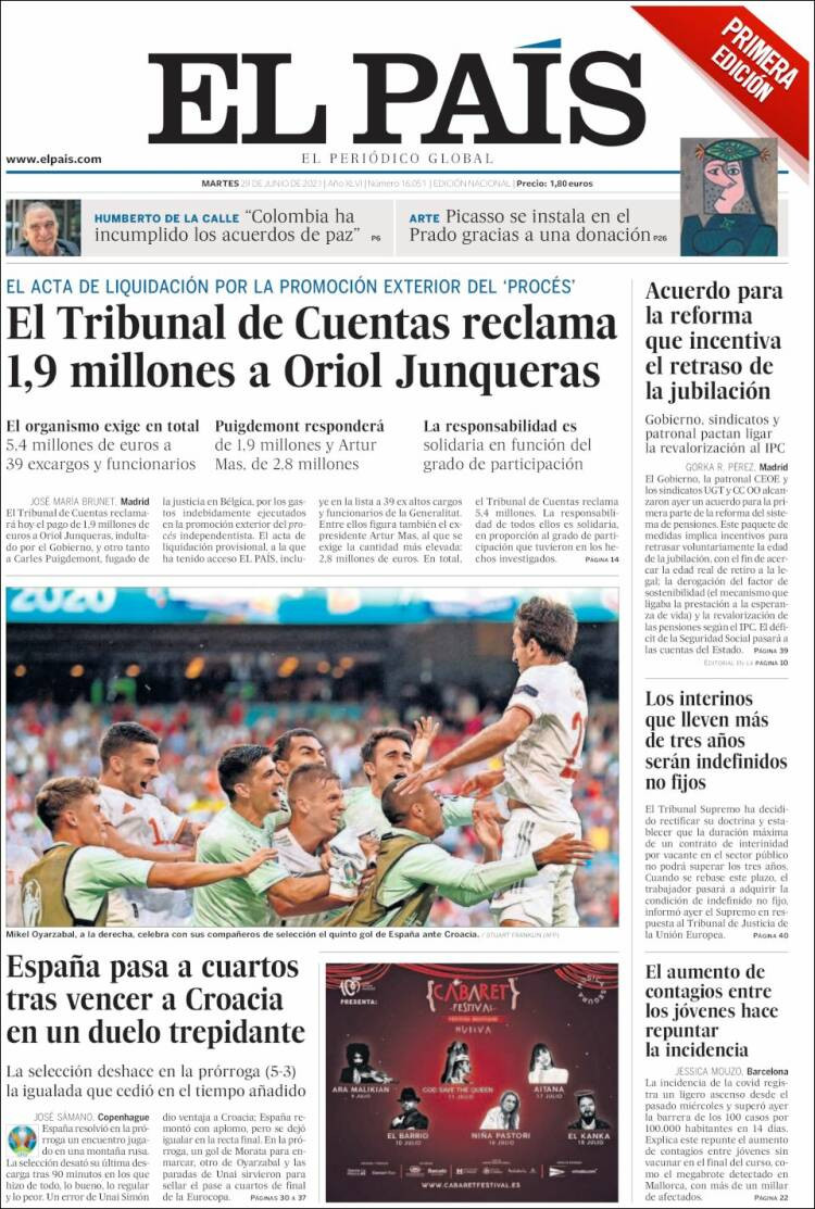 Portada de 'El País' del 29 de junio de 2021 / KIOSKO.NET