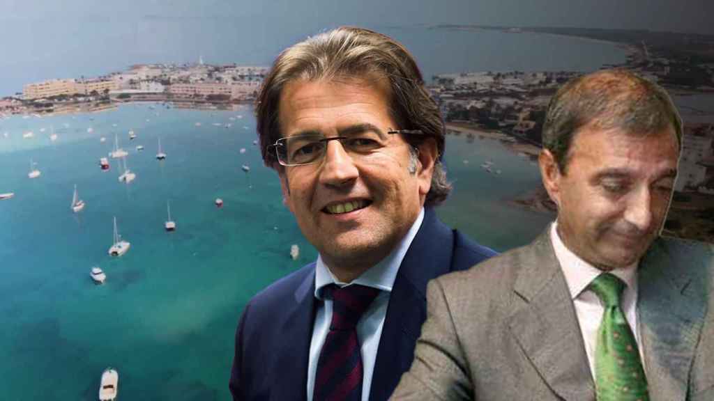 La laguna de Estany des Peix de Formentera, Toni Freixa y el notario Sergi González / FOTOMONTAJE CG