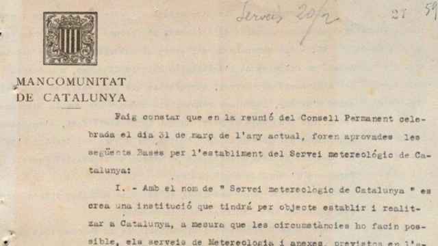 Decreto por el que se constituía en 1921 el Servicio Meteorológico de Cataluña por la Mancomunidad / ARCHIVO METEOCAT
