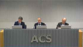 Juan Santamaría, CEO; Florentino Pérez, presidente ejecutivo, y Ángel García Altozano, director general. ACS afronta su Junta de Accionistas / ACS