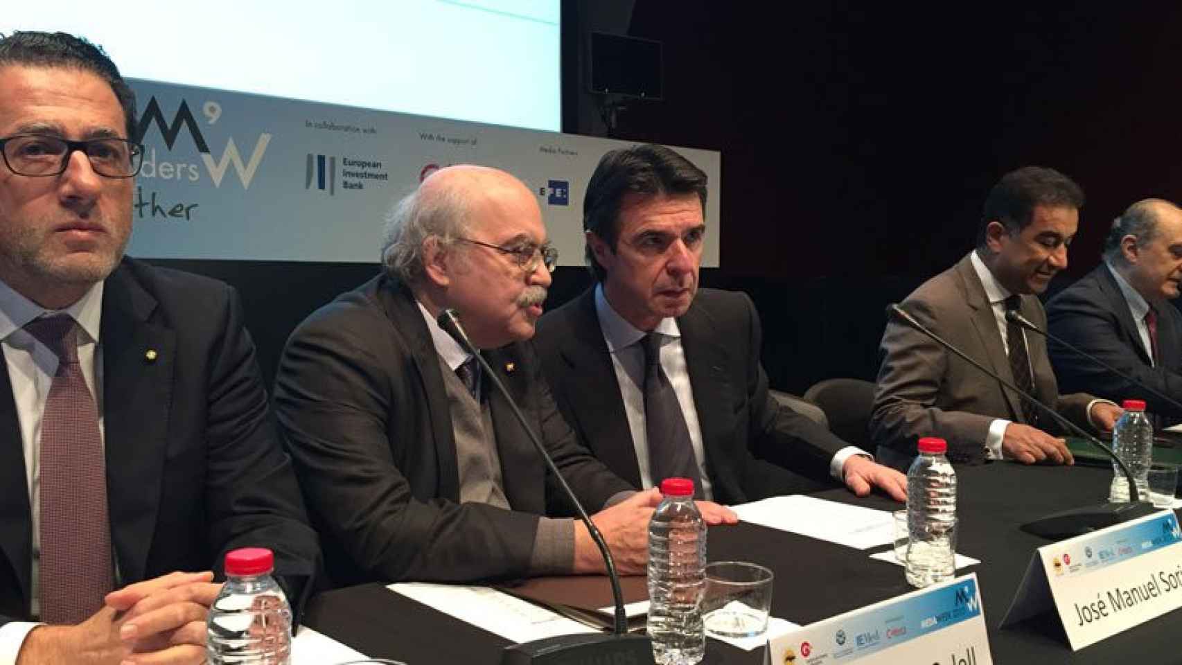 De izquierda a derecha: Mohamed Choucair (presidente Ascam), Andreu Mas-Colell (consejero de Economía), José Manuel Soria (ministro de Industria) y Fathallah Sijimassi (secretario general UPM) en la inauguración del MedaWeek