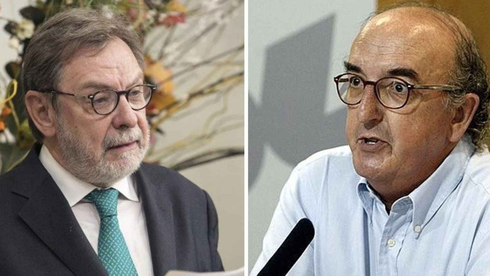 El presidente de Prisa, Juan Luis Cebrián (izquierda), y el accionista de referencia de Mediapro, Jaume Roures (derecha)