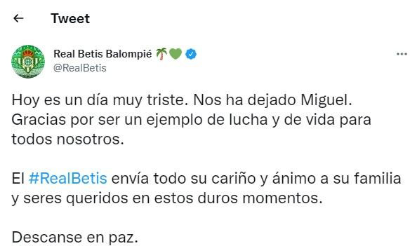 Mensaje del Betis / TWITTER