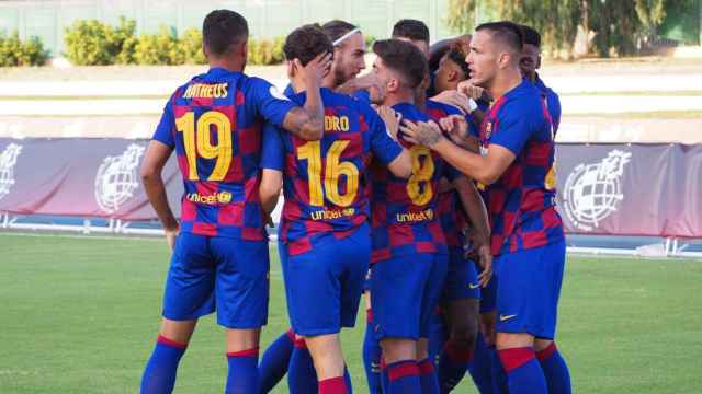 El Barça B celebrando el gol contra el Real Valladolid Promesas / FC Barcelona