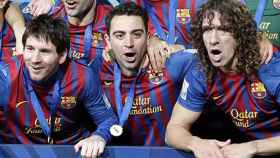 Messi, Puyol y Xavi, celebrando un título con el Barça | REDES
