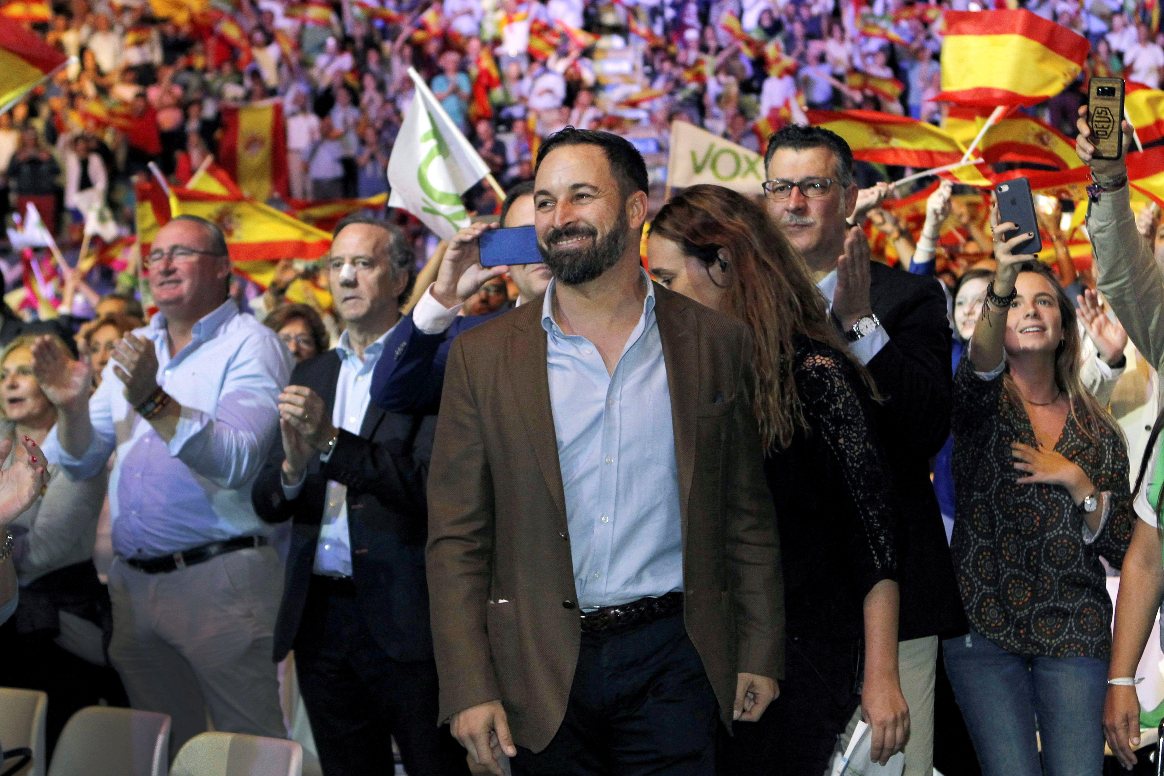 El presidente de Vox, Santiago Abascal, durante un acto en el Palacio de Vistalegre de Madrid / CG