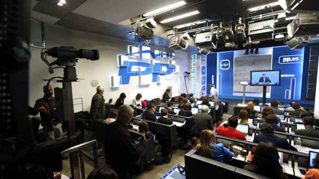 La sala de prensa de la sede del PP de la calle Génova de Madrid