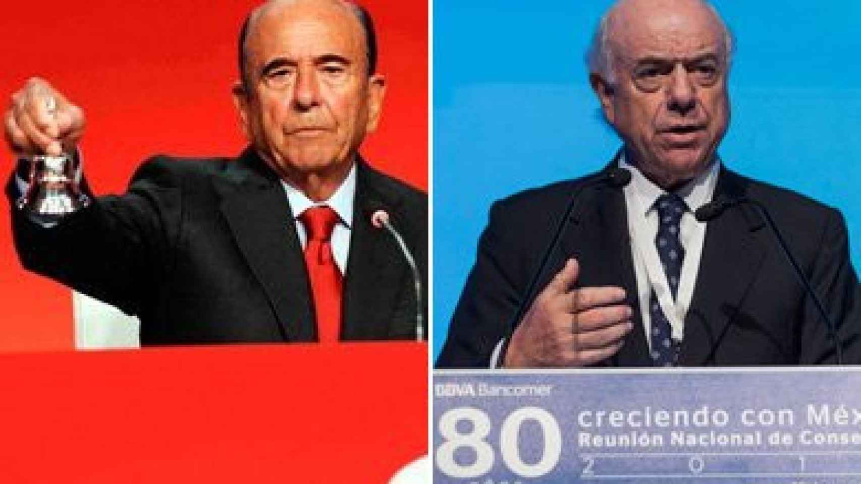 Los presidentes de Banco Santander, Emilio Botín, y BBVA, Francisco González
