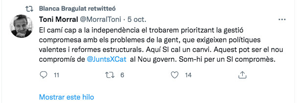 Blanca Bragulat, esposa de Jordi Turull, retuitea una reflexión contraria a la salida de Junts del Govern