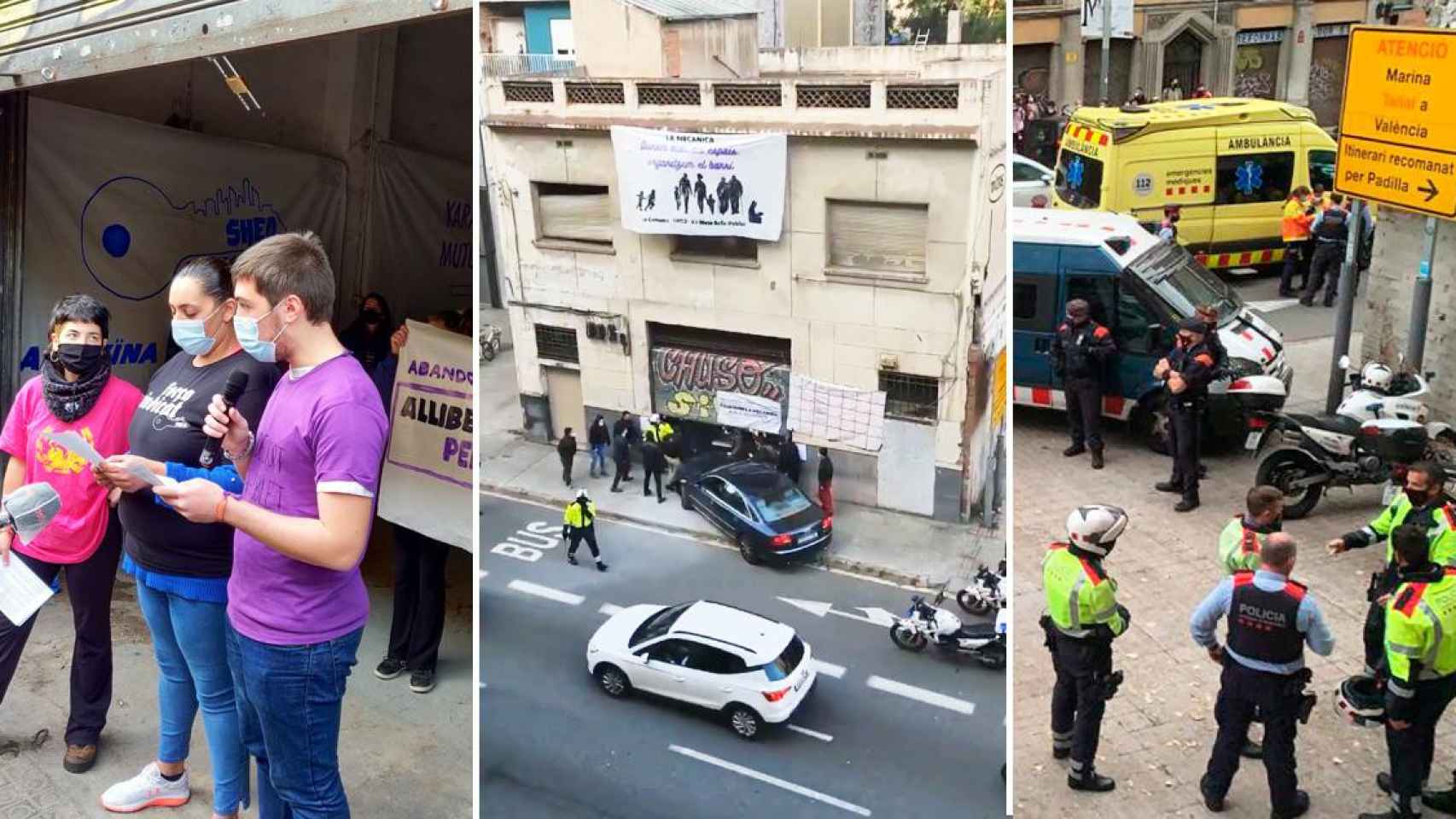 Tres imágenes de la okupación y ataque con un vehículo a la casa okupada de Barcelona / CG